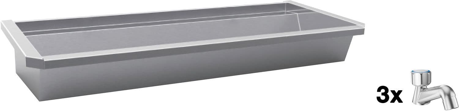 Muurwasgoot sanilav intersan 180CM Rvs 3 staande koudwater kranen