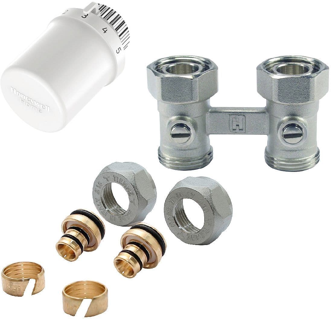 CV KRAANSET THERMOSTATISCH VOOR VENTIELRADIATOR 1/2" OF 3/4" MET KOPPELINGEN 16MM HONEYWELL RECHT
