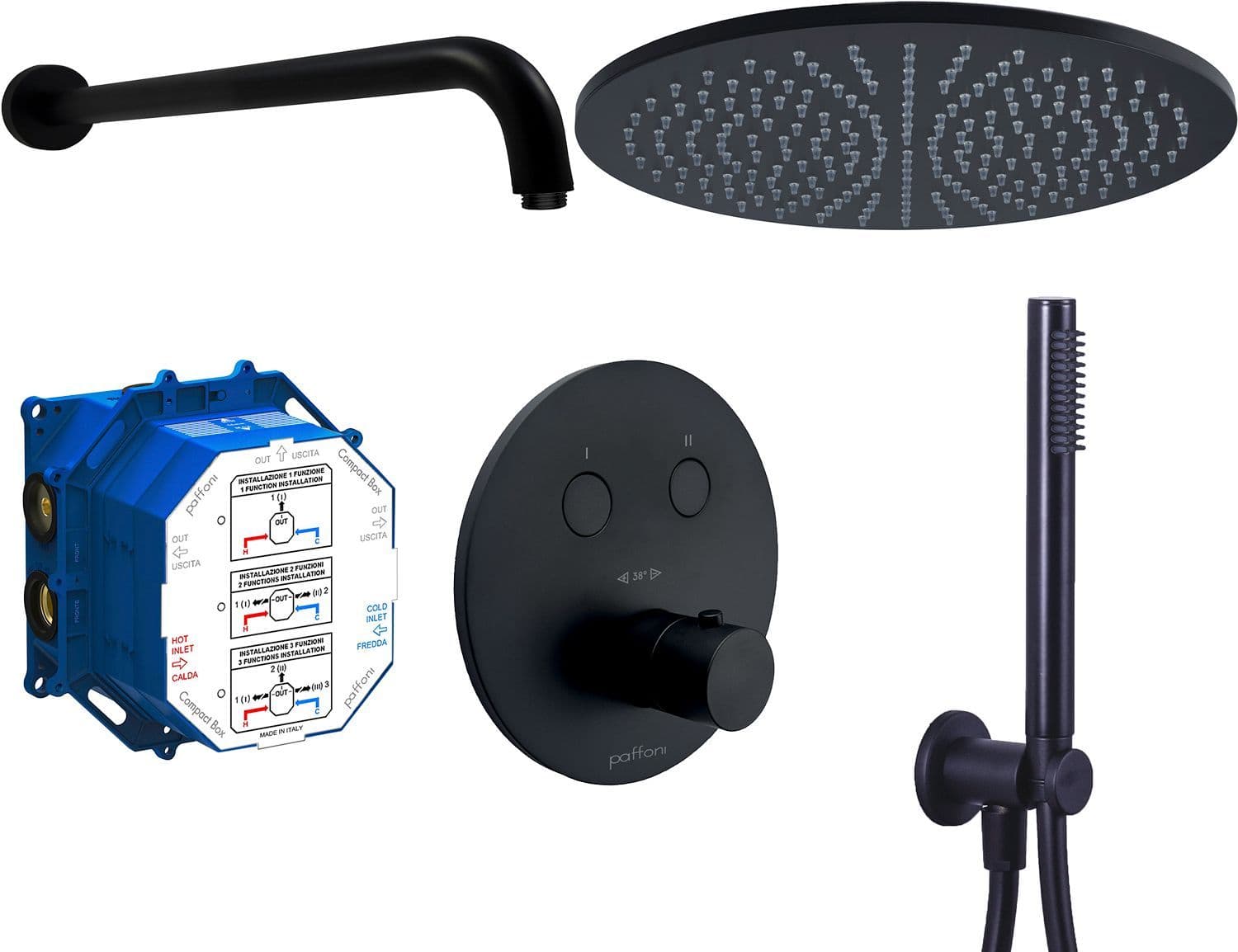 INBOUW DOUCHECOMBINATIE MET HOOFDDOUCHE INCL.INBOUWTHERMOSTAAT+BADSET NORDICA COMFORT MAT ZWART