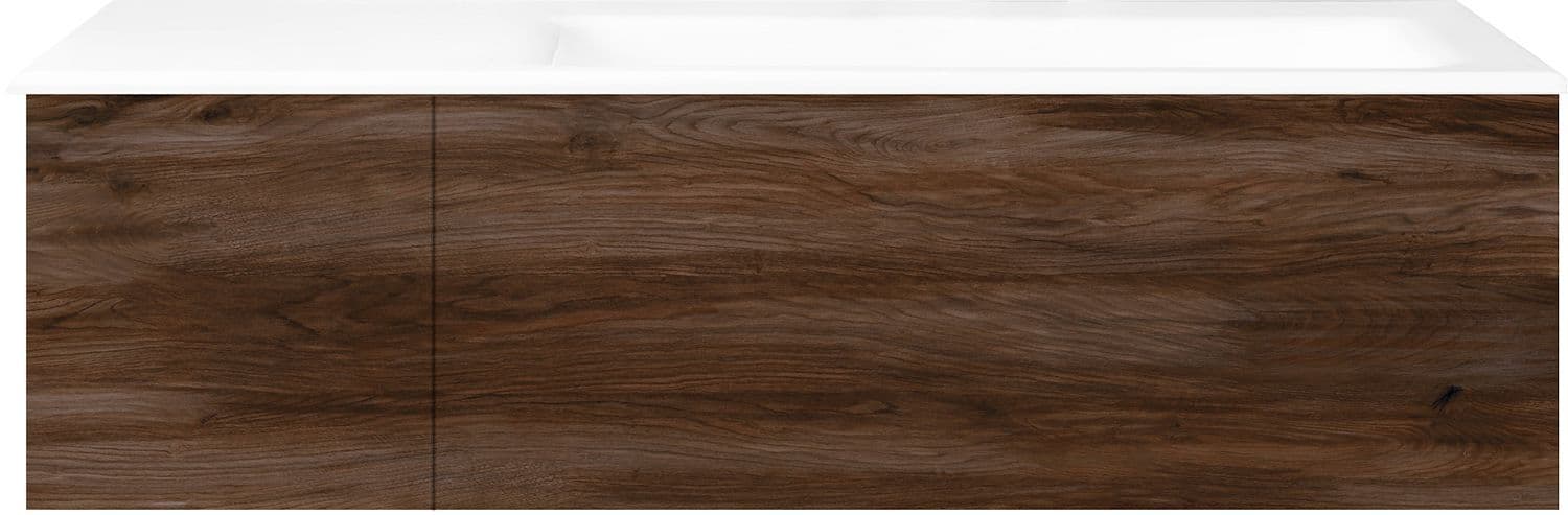 SOUS MEUBLE COFFEE 2 TIROIRS 110 NOYER DECOR VELOURS+LAVABO DROITE PORCEL.SNS.TROU ROBINET BLANC