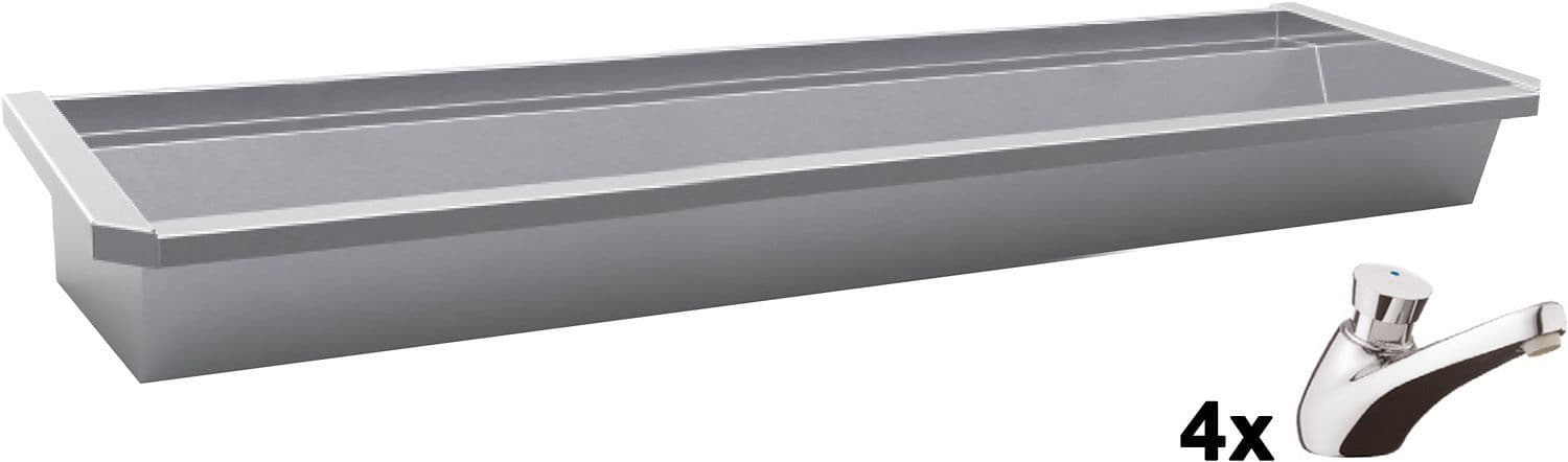 Muurwasgoot sanilav intersan 240CM Rvs staande zelfsluitende kranen