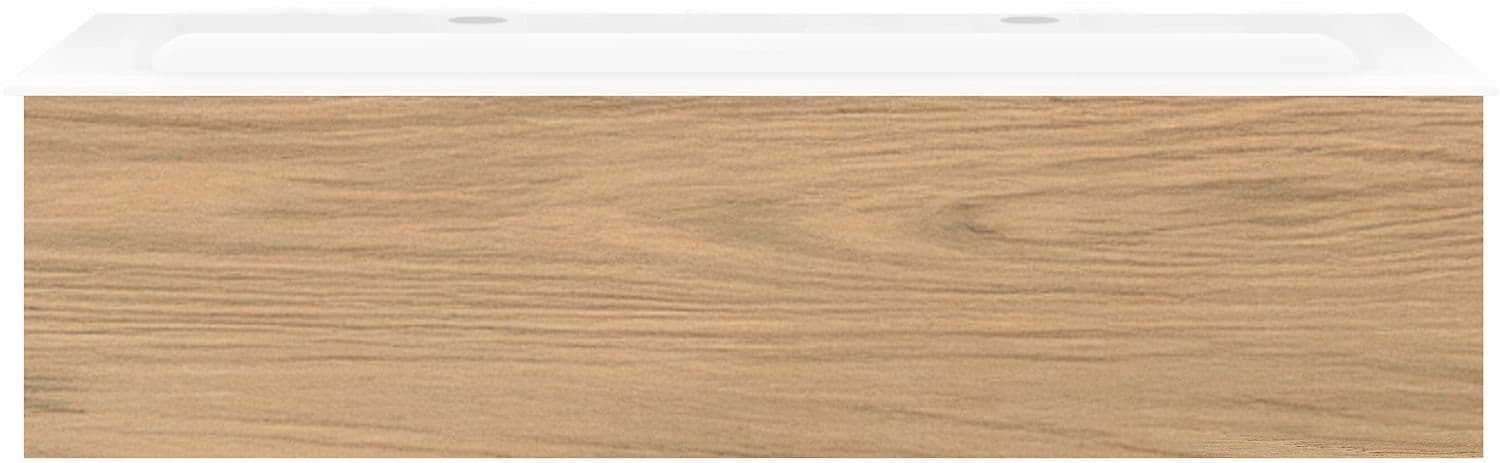 Sous Meuble COFFEE 1 tiroir 120 CHENE classique + lavabo 2 trous robinet en porcelaine blanc